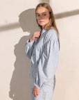 CAROO light blue dropped shoulder long sleeves blouse