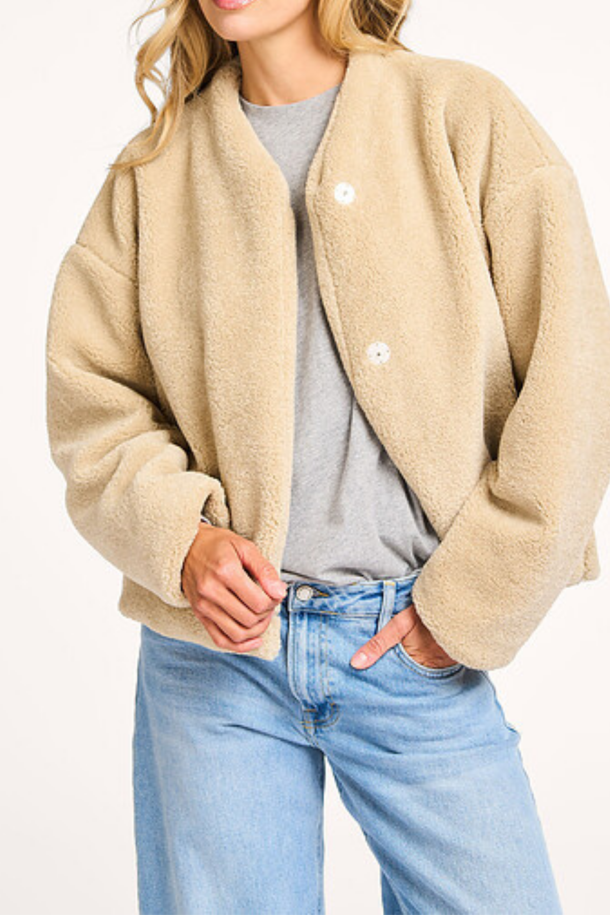 Celio zand kleur fake fur jasje