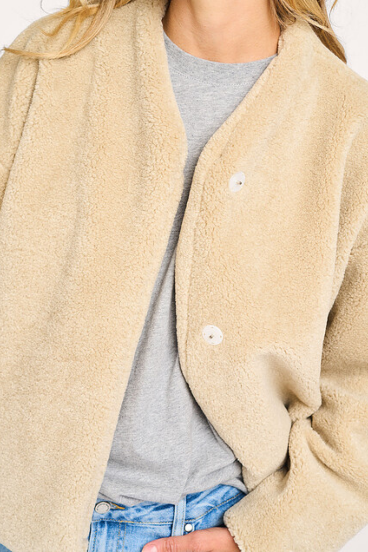 Celio zand kleur fake fur jasje