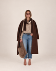 CIBERE Woolen silk long coat chocolate