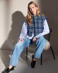 CISONNE Woolen check gilet blue check