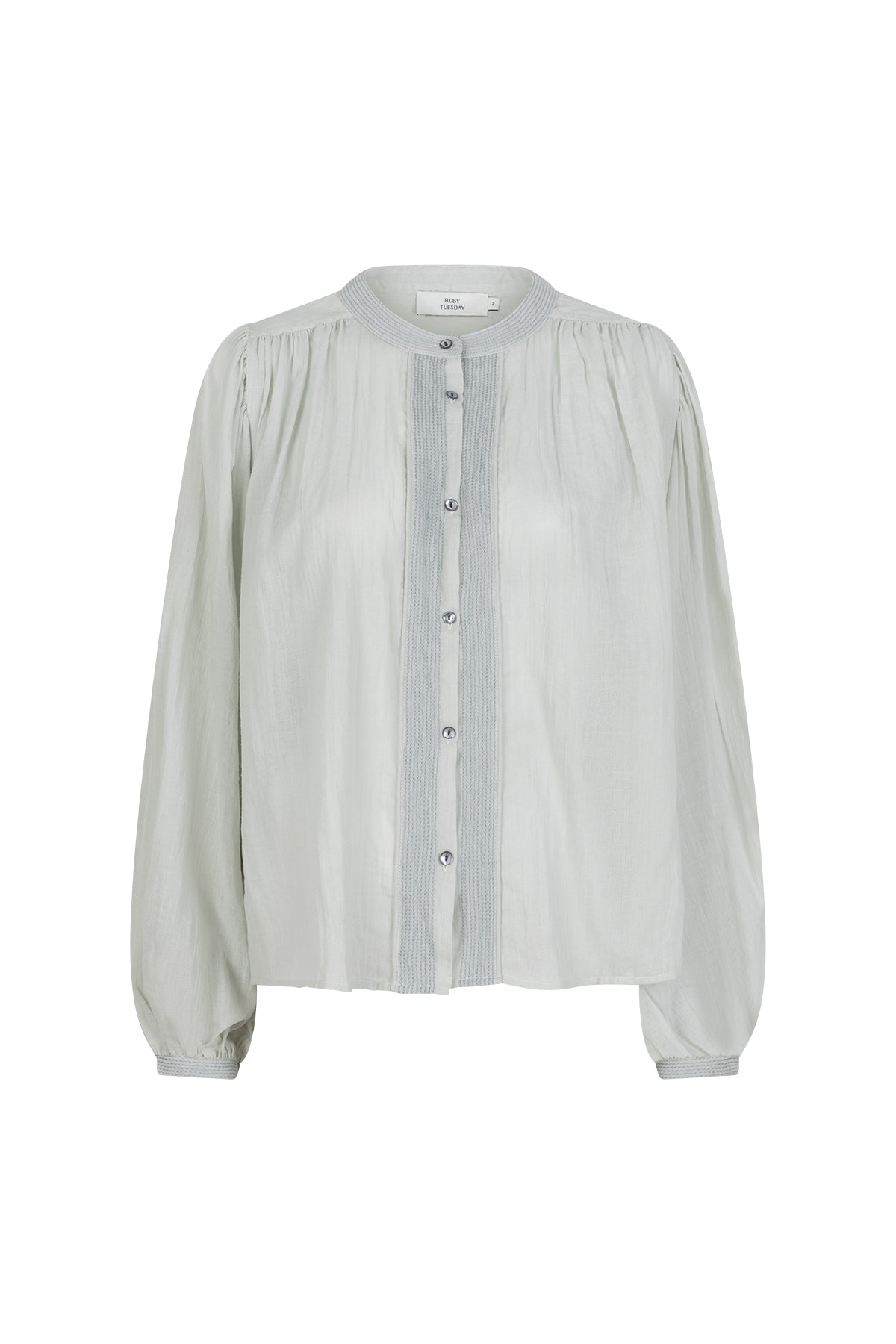 ILENE light greenlong sleevs pleated blouse