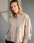 Imaani poplin plooi blouse zand