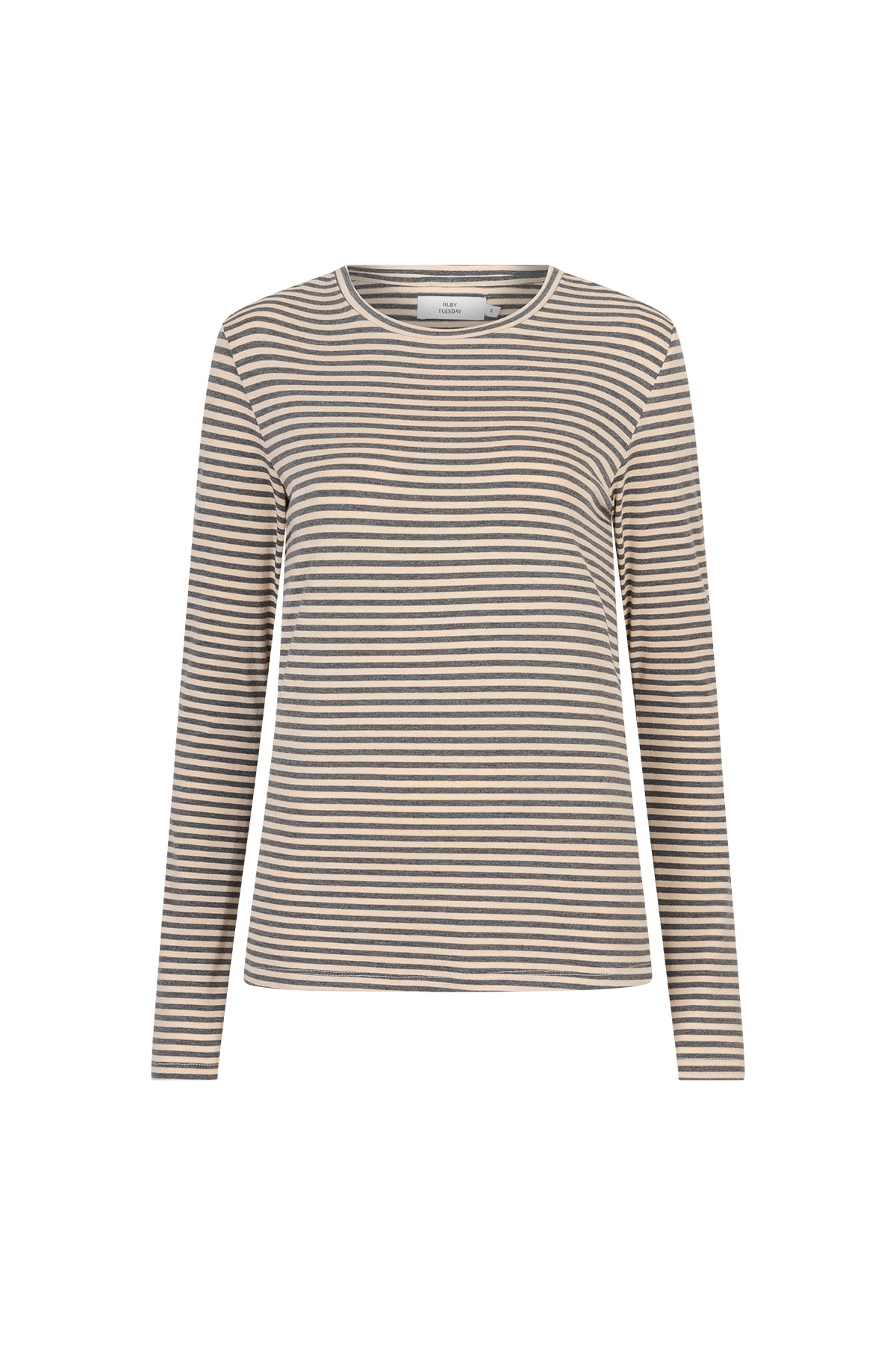 Caleb lange mouw gestreepte jersey ronde hals top