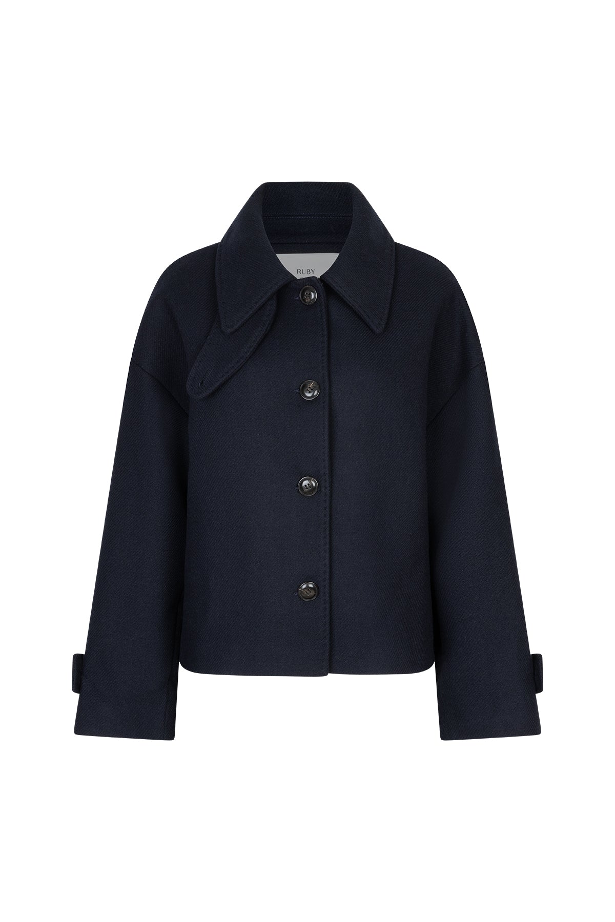 Mari short boxy woolen jacket Night Blue with collar