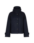 Mari short boxy woolen jacket Night Blue with collar