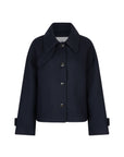 Mari short boxy woolen jacket Night Blue with collar