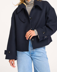 Mari short boxy woolen jacket Night Blue with collar