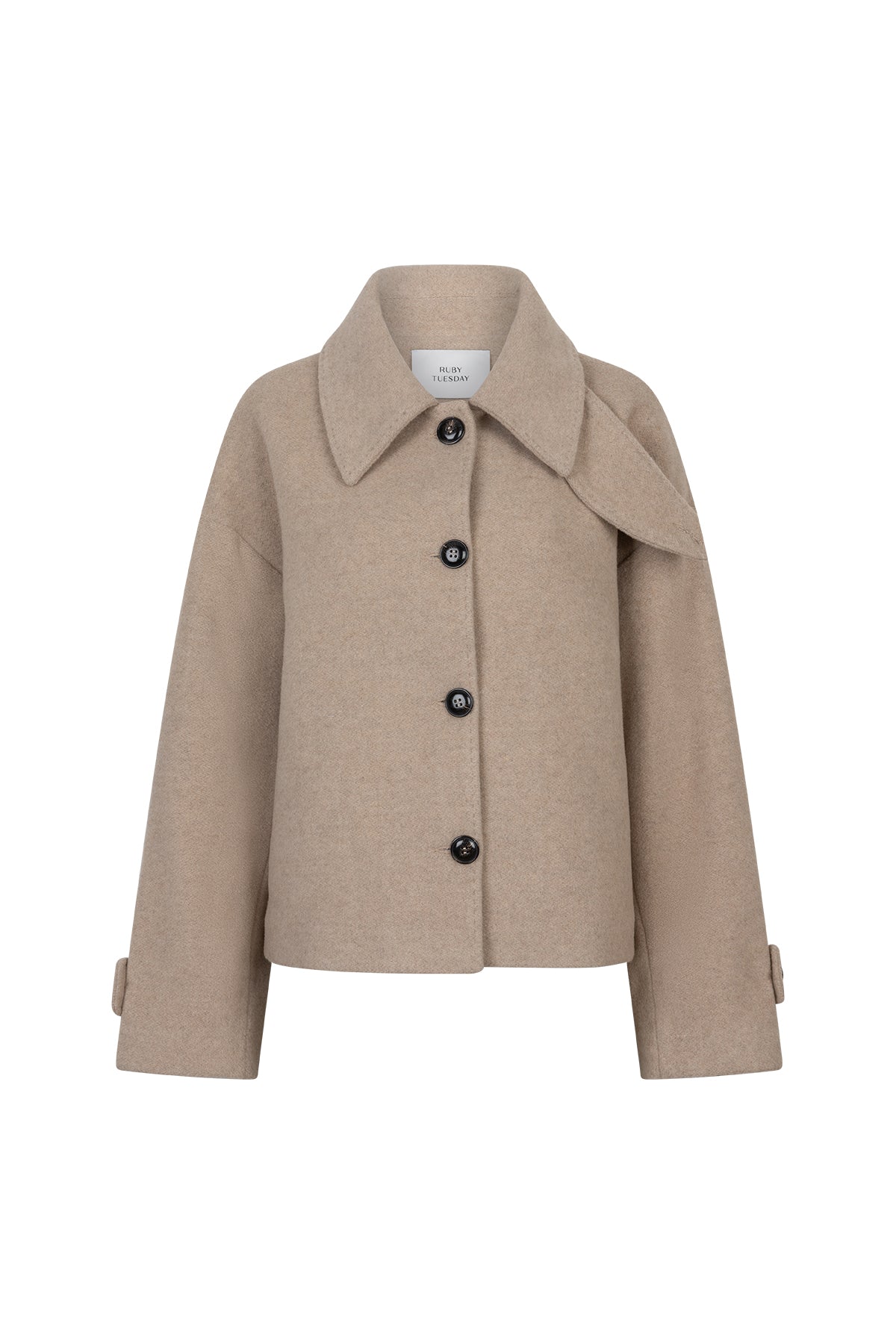 Mari short boxy woolen jacket Taupe with collar