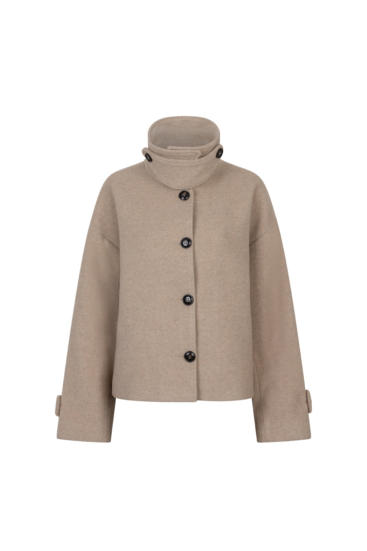 Mari short boxy woolen jacket Taupe with collar