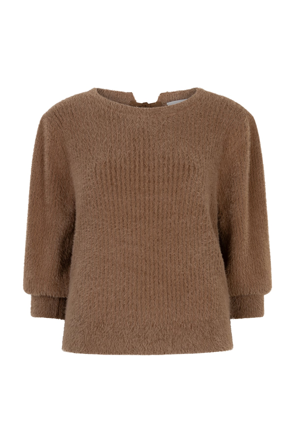 Vikka half sleeves fluffy knitted top Mocca