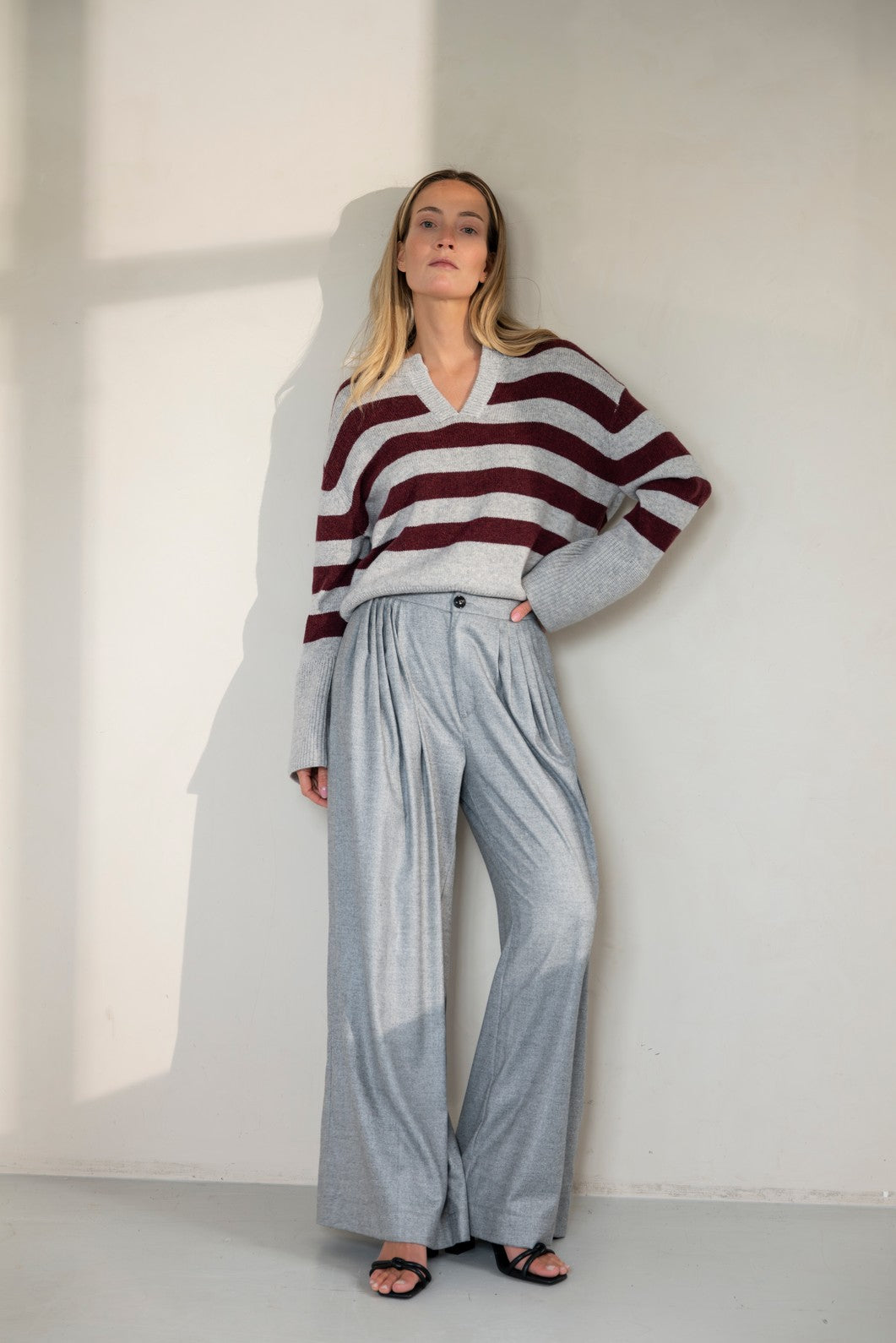 Perce pleated wide leg pants Grey Melange