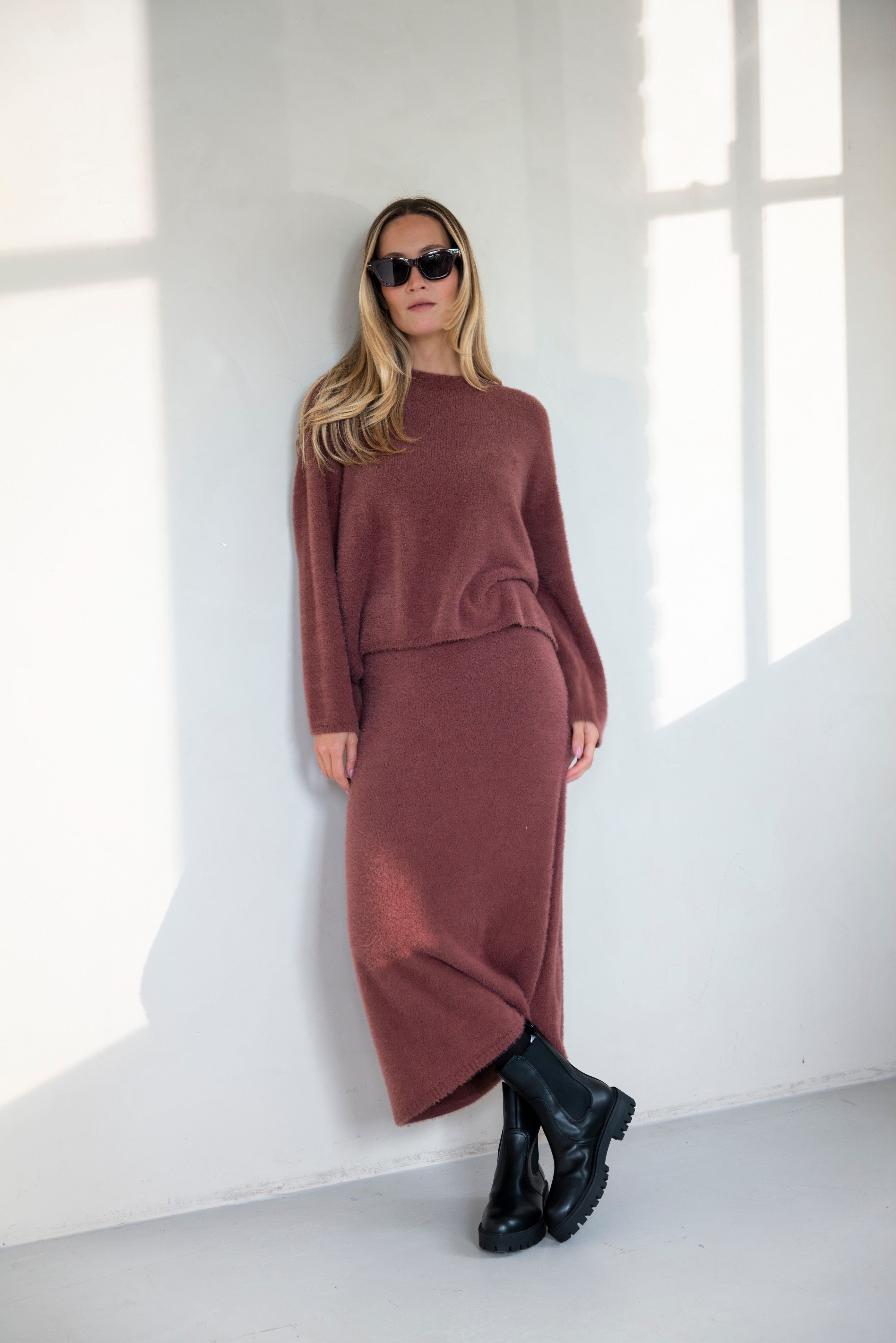 Vilette fluffy knitted maxi skirt