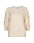 VARRI Button detail shoulder fluffy knitted top gebroken wit