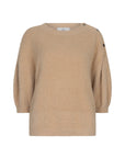 VARRI Button detail shoulder fluffy knitted top zand