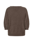 VARRI Button detail shoulder fluffy knitted top bruin