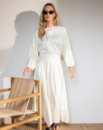 CAMELL 3/4 sleeves collarles blouson Coconut milk