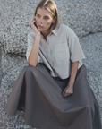 CLODIA Half sleeves shirt Camel stripe