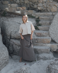 CLODIA Half sleeves shirt Camel stripe