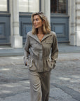 CLEND Standing collar waisted jacket zand
