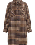 CISON Long woolen check overshirt brown check