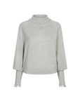 VISOU Coll & long cuff fine knit sweater light grey melange