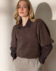 VIVANN Short balloon sleeve fluffy knitted top mud