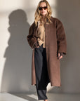 CIBERE Woolen silk long coat chocolat