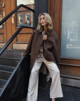 CIBERE Woolen silk long coat chocolat