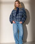 CIDORE Woolen check bomber jacket blue check