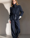 CLENDIS Tappered button detail pants night blue
