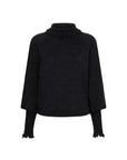 VISOU Coll & long cuff fine knit sweater dark grey melange