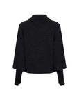VISOU Coll & long cuff fine knit sweater dark grey melange