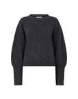 VISORE Long cuff fine knit sweater dark grey melange