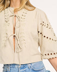 IMEAU short sleeve woven embroidery top