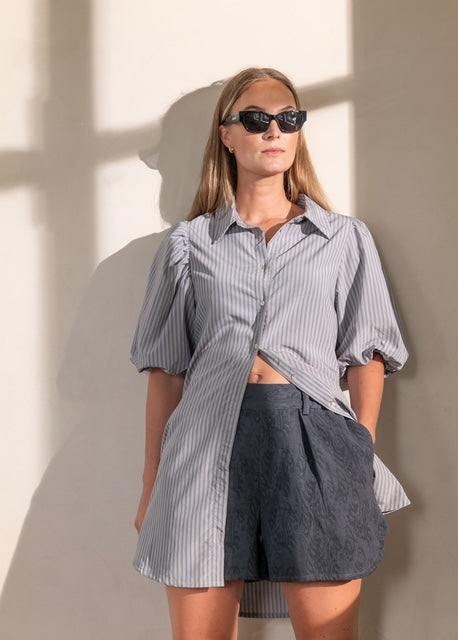 CAMMI short dress placket balloon sleeves