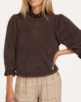 VIVANN Short balloon sleeve fluffy knitted top mud