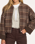 CIDORE Woolen check bomber jacket brown check