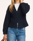 PIAC Long sleeve waisted button top navy