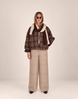 CIDORE Woolen check bomber jacket brown check