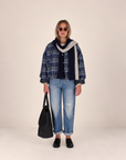 CIDORE Woolen check bomber jacket blue check