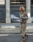 Clendis Tappered button detail pants slate grey