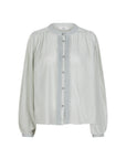 ILENE light greenlong sleevs pleated blouse