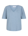 CEZANNE sea blue v neck jersey top