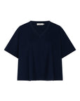 CHAIM Flaired short sleeves v-neck tee donkerblauw