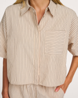 CLODIA Half sleeves shirt Camel stripe