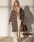 CISON Long woolen check overshirt brown check