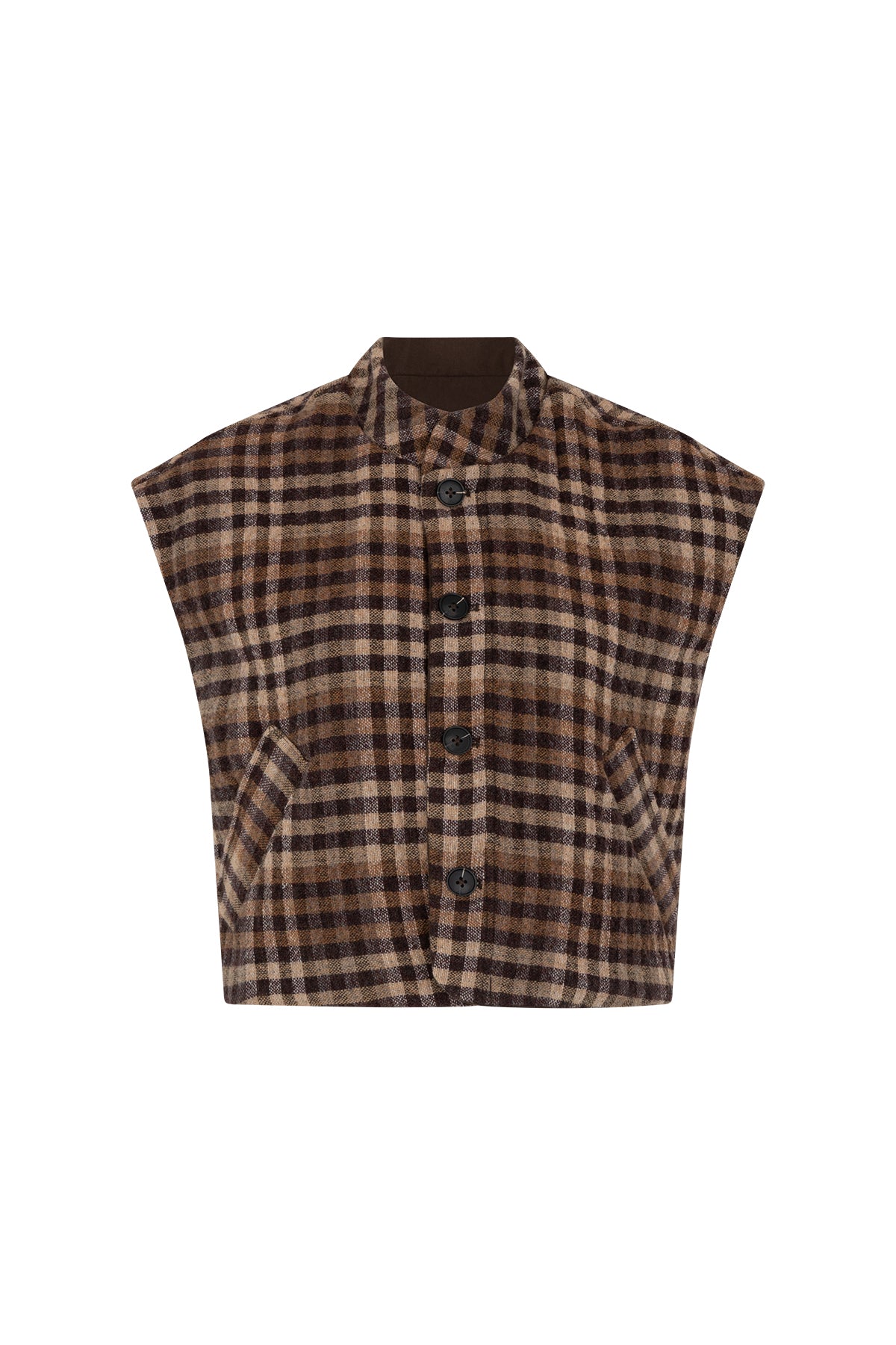 CISONNE Woolen check gilet brown check