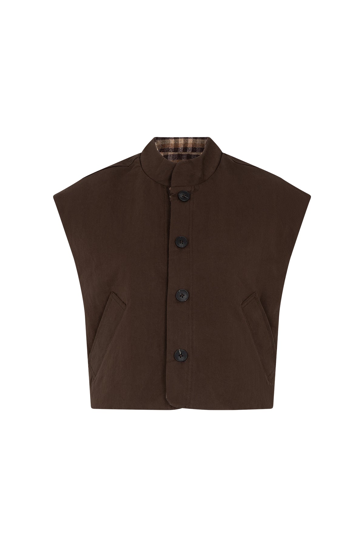 CISONNE Woolen check gilet brown check