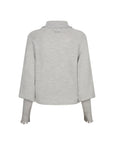 VISOU Coll & long cuff fine knit sweater light grey melange